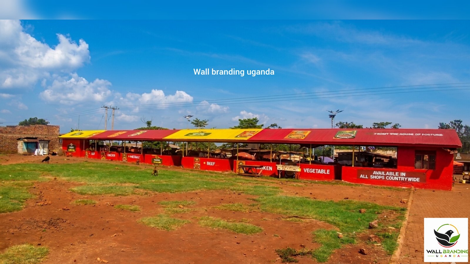 Commercial market wall branding and painted shop canopy advertising in Uganda